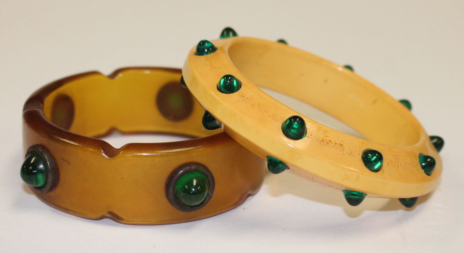 2 Vintage Bakelite bangle bracelets w applied green (1 of 3)