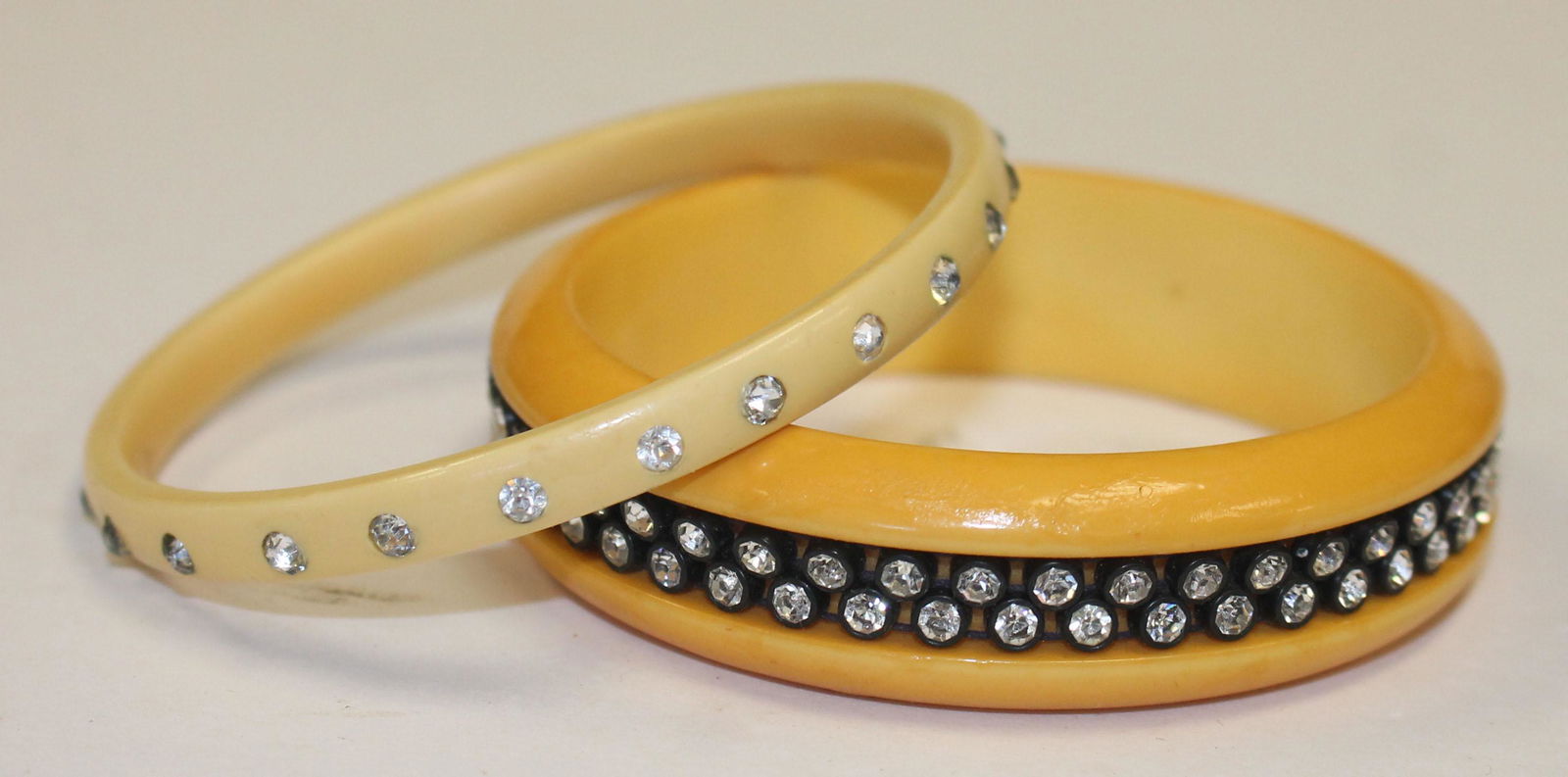 2 Vintage Bakelite bracelets w applied rhinestones - 3" (1 of 3)