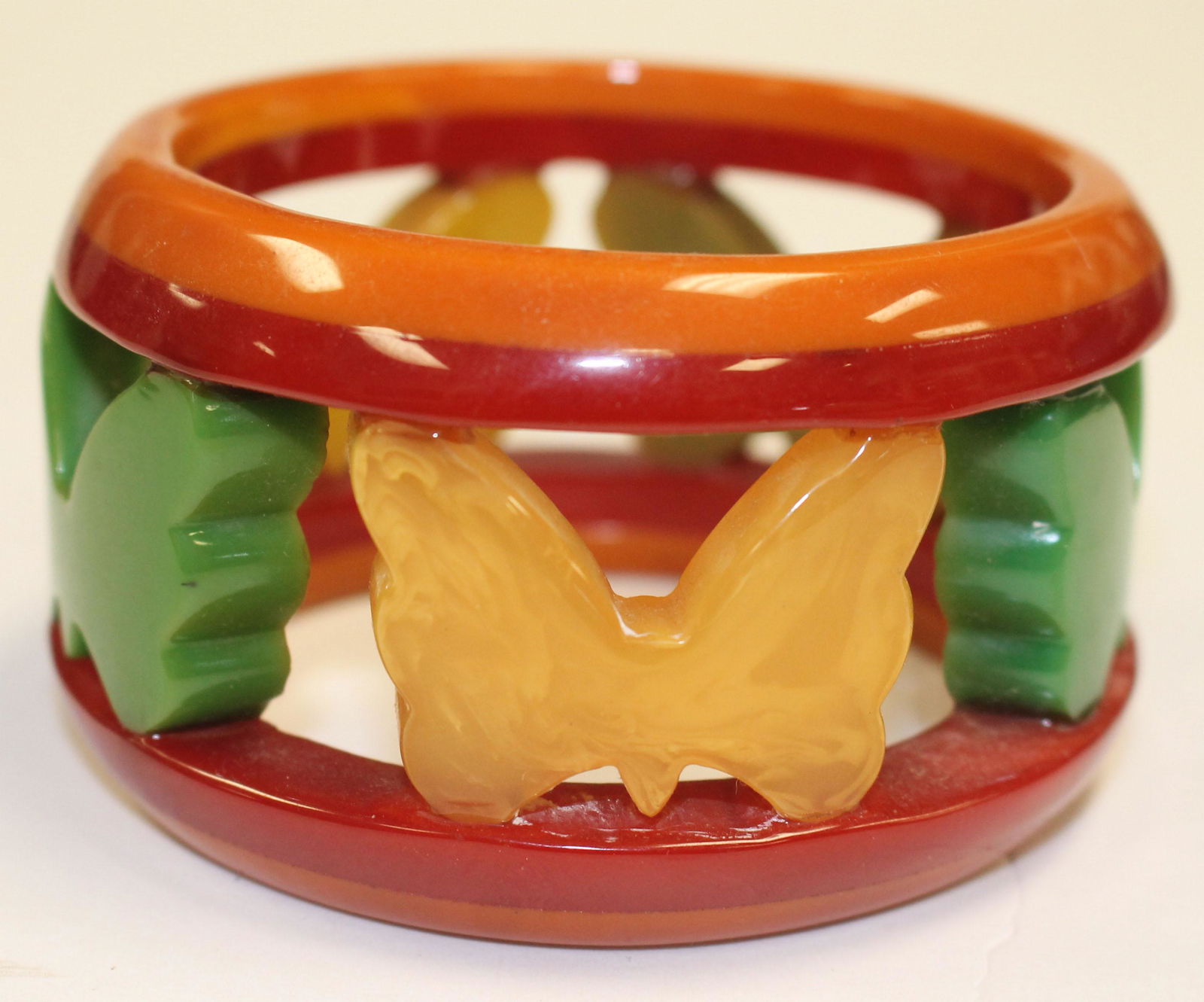 Vintage Bakelite multi color laminted bangle bracelet w (1 of 3)