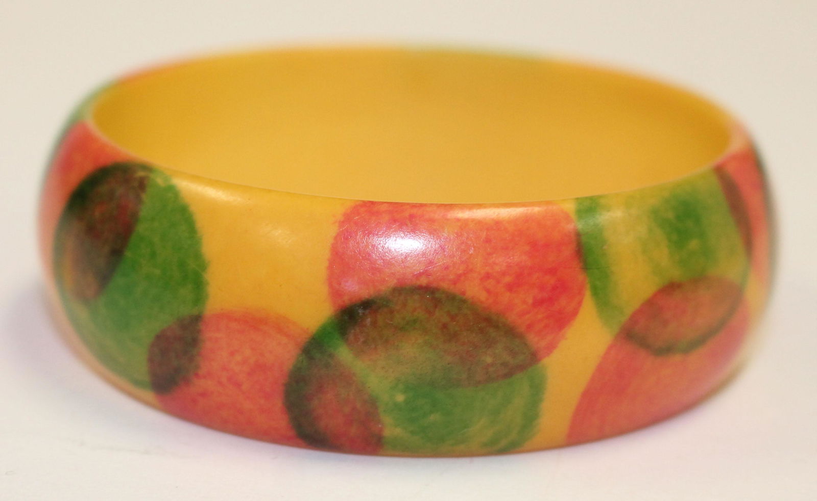Vintage Bakelite yellow bangle w painted or overdyed (1 of 2)