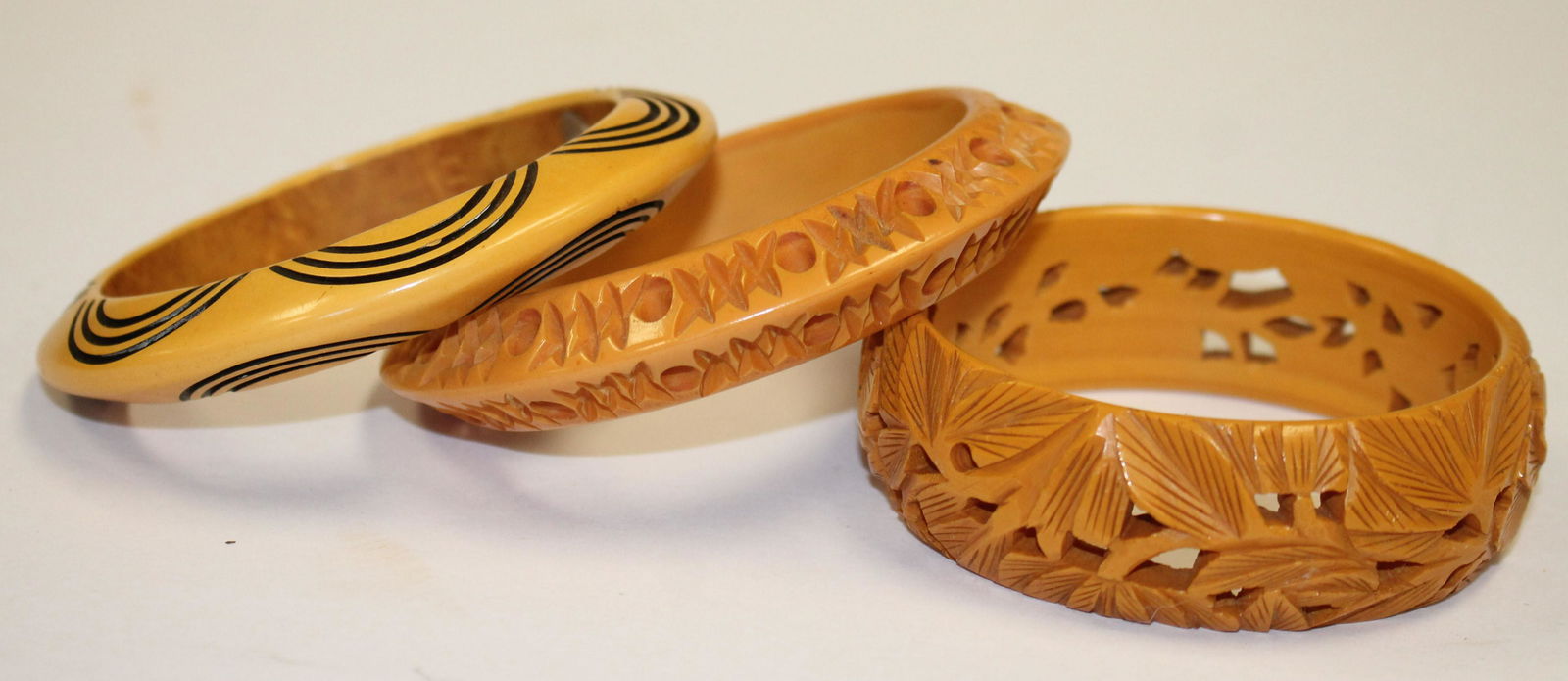 3 Vintage Bakelite carved bangle bracelets - 3 1/4" & (1 of 4)
