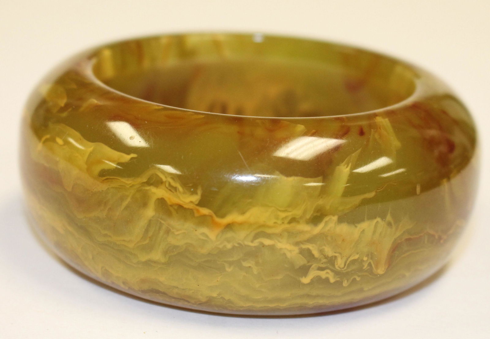Vintage Bakelite large green swirled bangle bracelet - (1 of 1)
