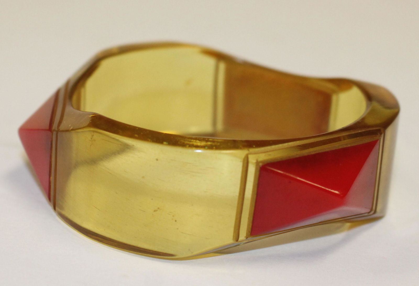 Vintage Bakelite translucent yellow w laminated red (1 of 2)