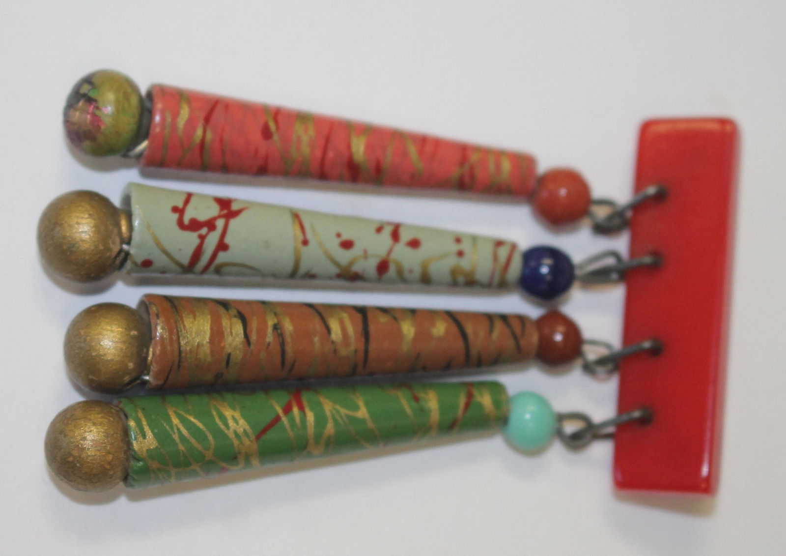 Vintage Bakelite red & multi color dangle pin - 2 1/2" (1 of 2)