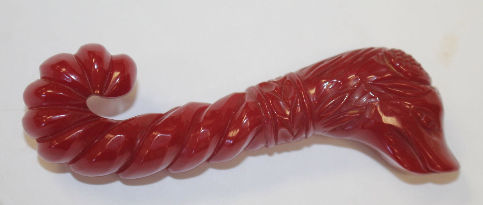 Vintage Bakelite carved red stylized dragon pin - 3: Vintage Bakelite carved red stylized dragon pin - 3 1/4"