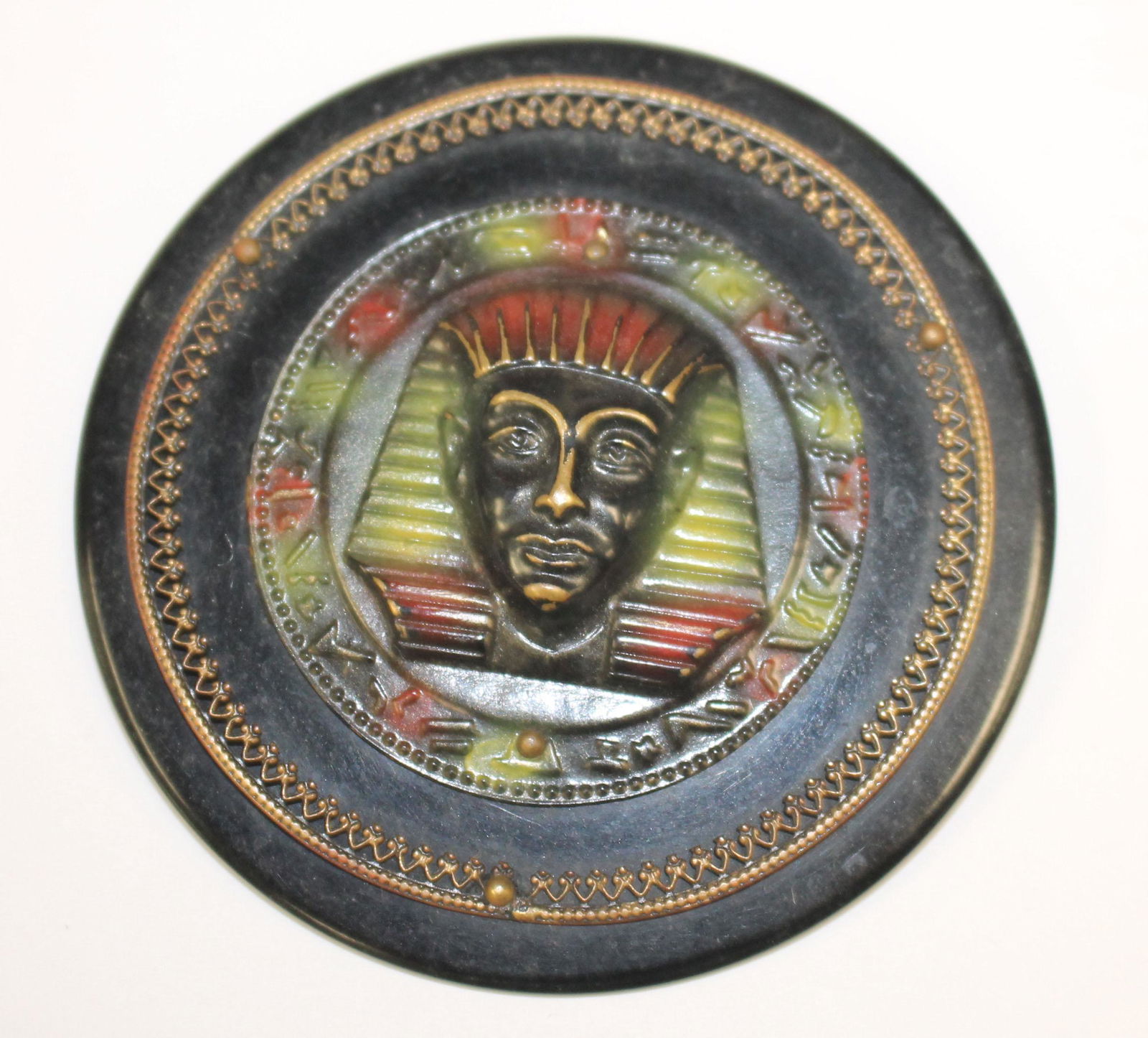 Vintage Bakelite ebony pin w layered Egyptian face & (1 of 2)