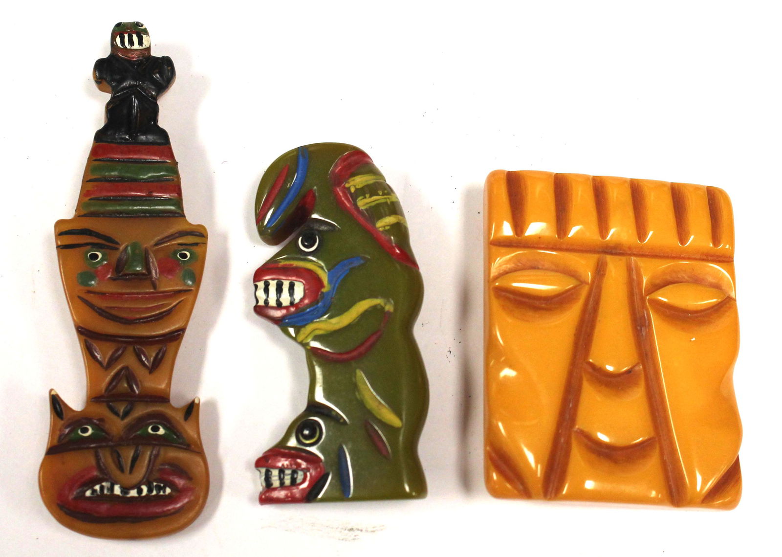 lot of 3 Vintage Bakelite Polynesian figural pins - 2 (1 of 6)
