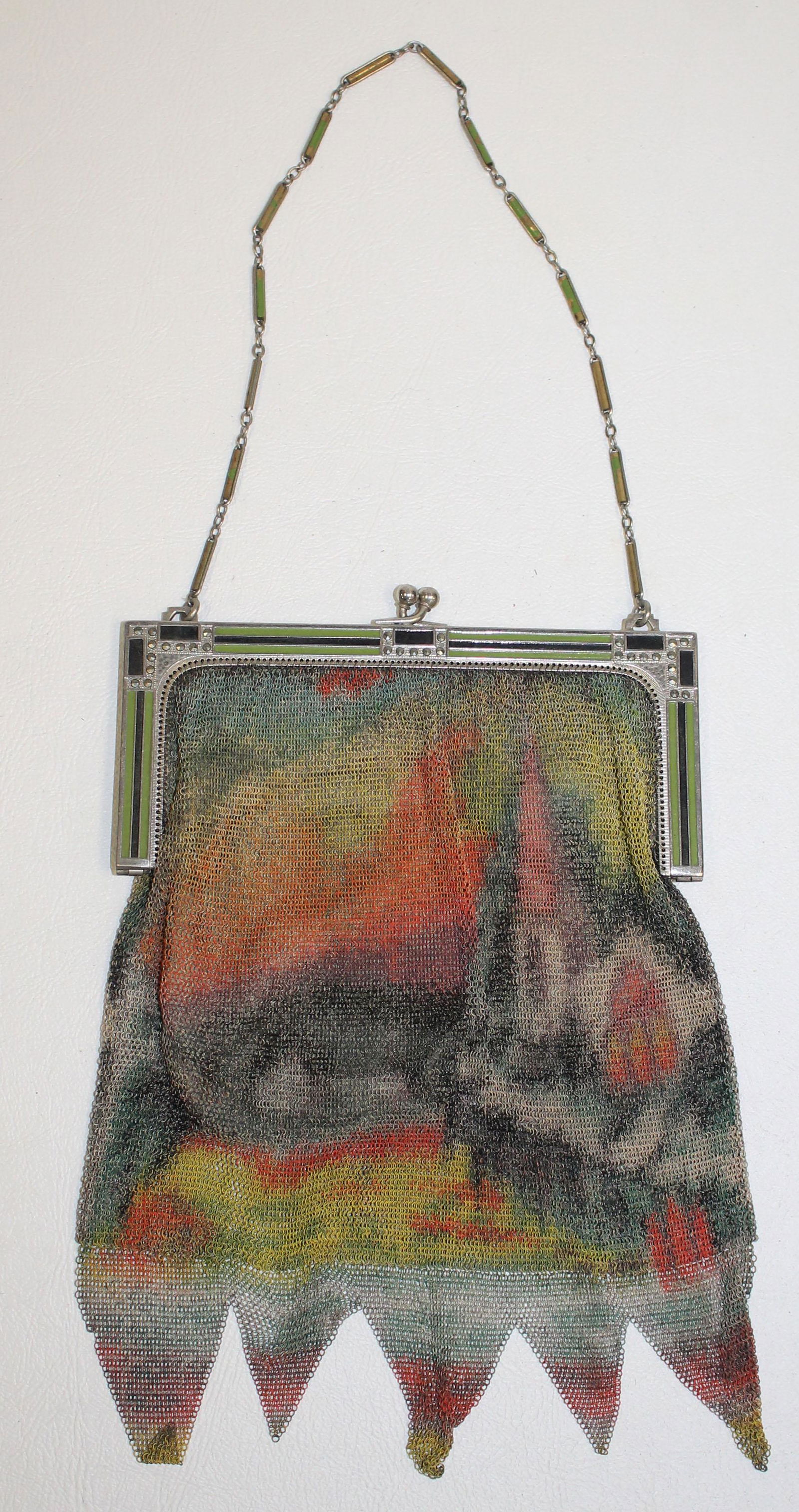 Vintage Whiting & Davis mesh purse w enamel dec - (1 of 5)