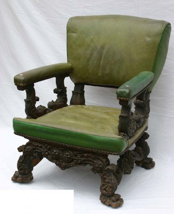 Highly carved early Victorian armchair w dolphins
