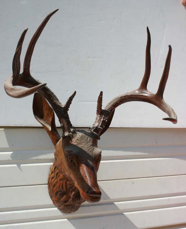 Black Forest carved life size 9 point buck white t