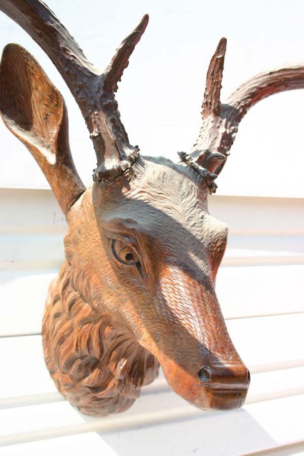 Black Forest carved life size 9 point buck white t - 2