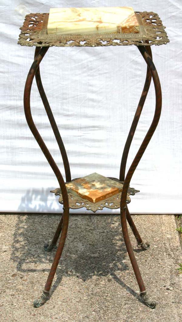 Vict brass & iron 2 tier inset onyx stand