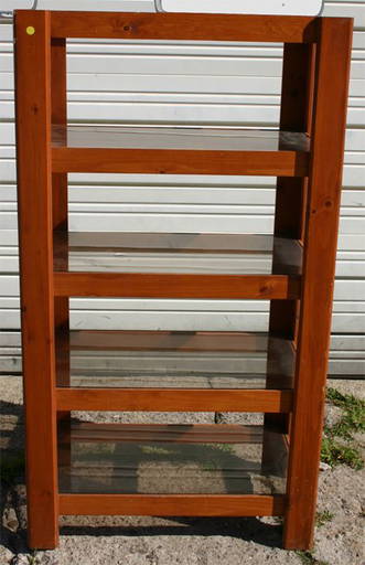 Pr Of 5 Tier Wooden Display Racks W Glass Shelves