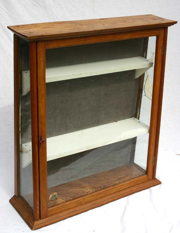 antique canted oak display cabinet - 30 1/4" tall