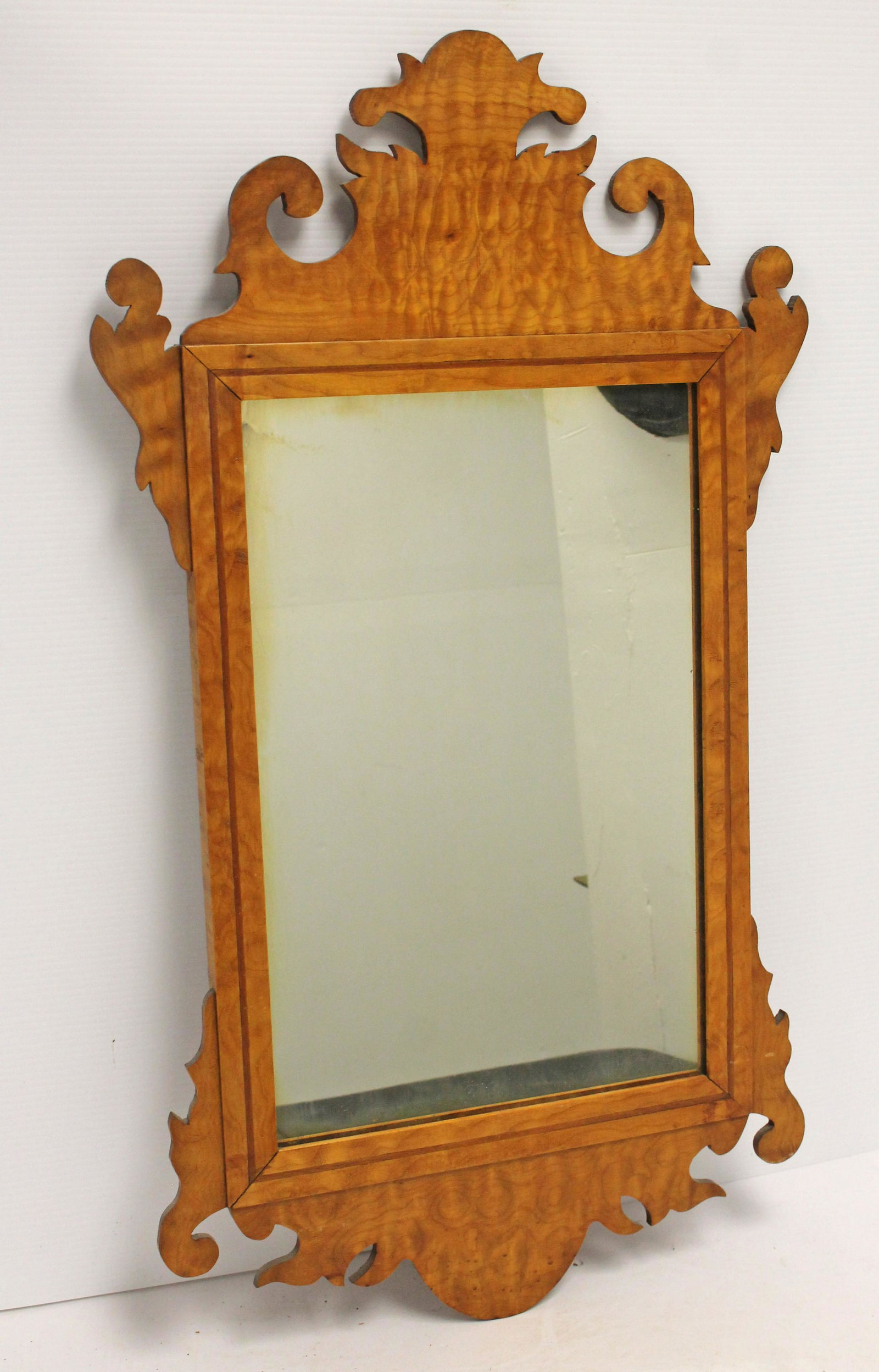 Antique birdseye maple Chippendale mirror - 32" tall x: Antique birdseye maple Chippendale mirror - 32" tall x 18" wide