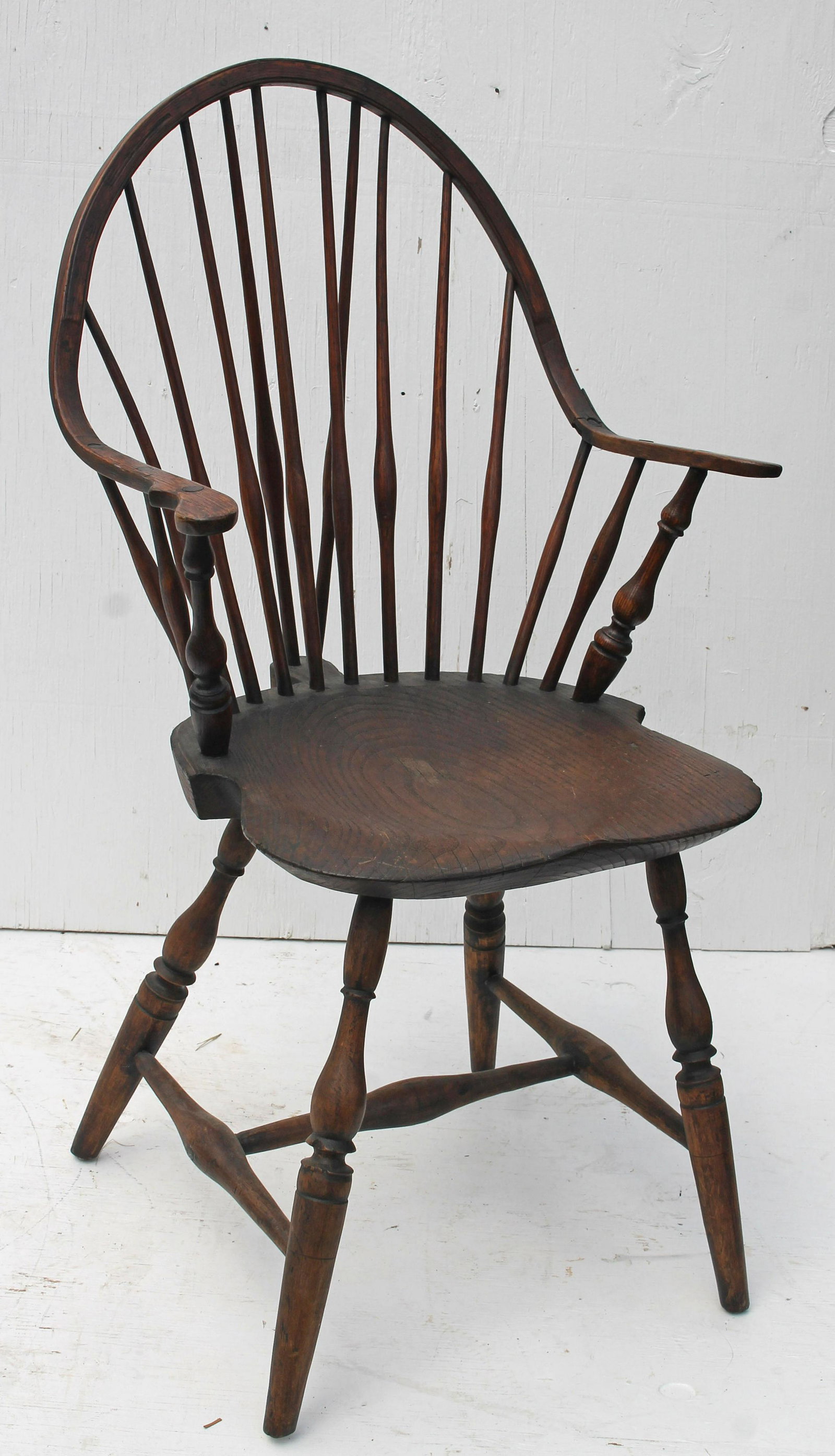 Period Windsor braceback continuous armchair sgnd EB: Period Windsor braceback continuous armchair sgnd EB TracyRepair to arm - as photoed