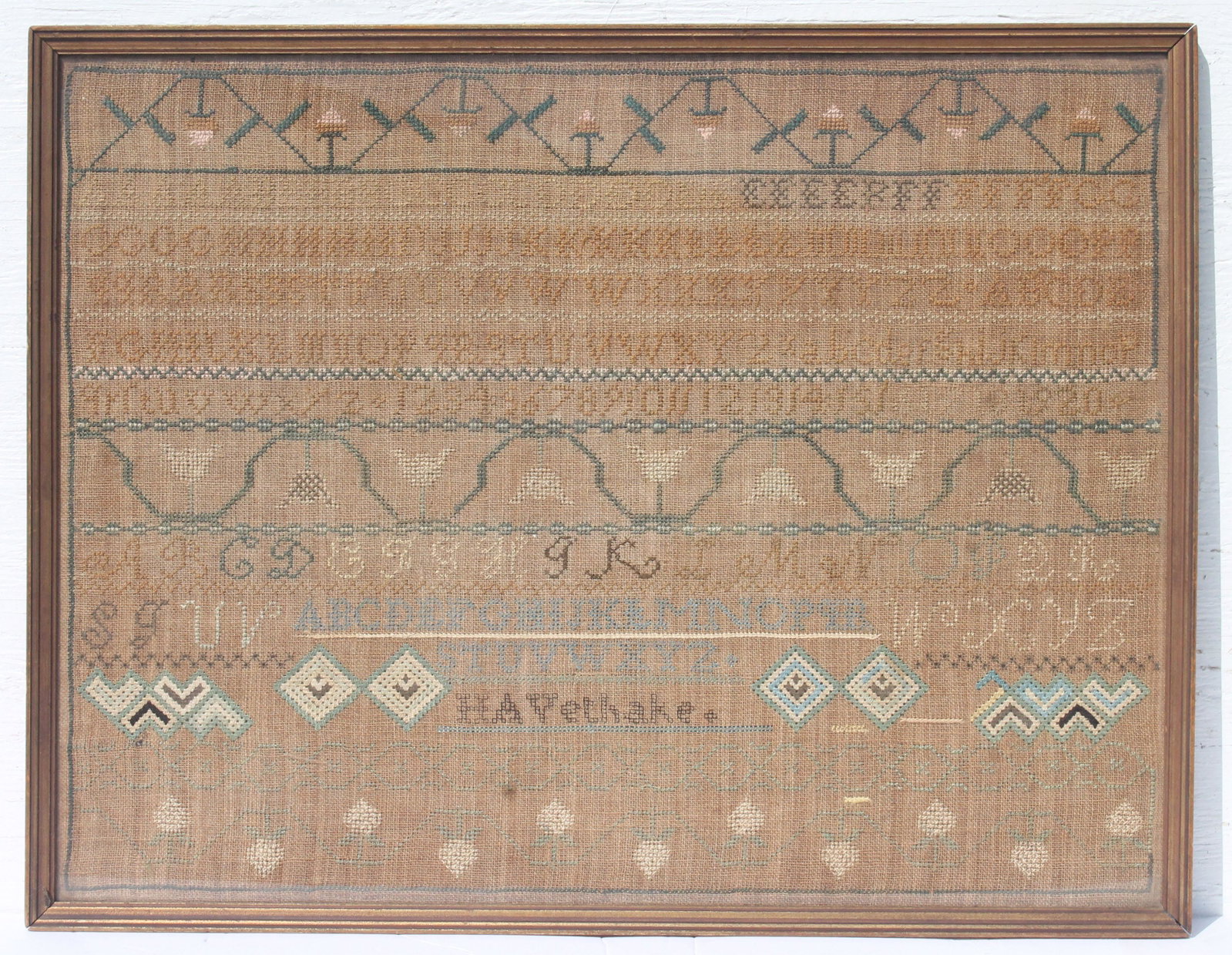ca 1820-40 American school girl sampler - 22"x17" sight: ca 1820-40 American school girl sampler - 22"x17" sight size