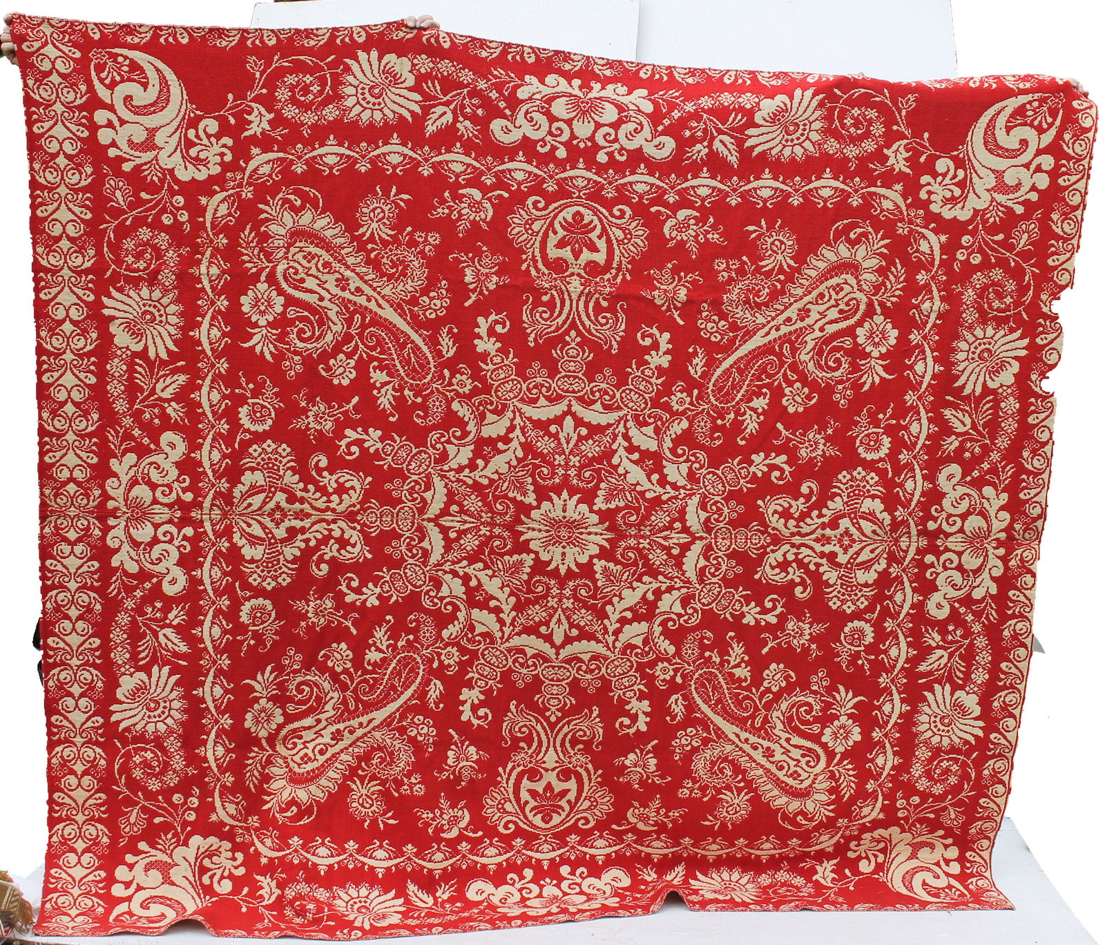 Antique red & white floral coverlet - 84"x94": Antique red & white floral coverlet - 84"x94"