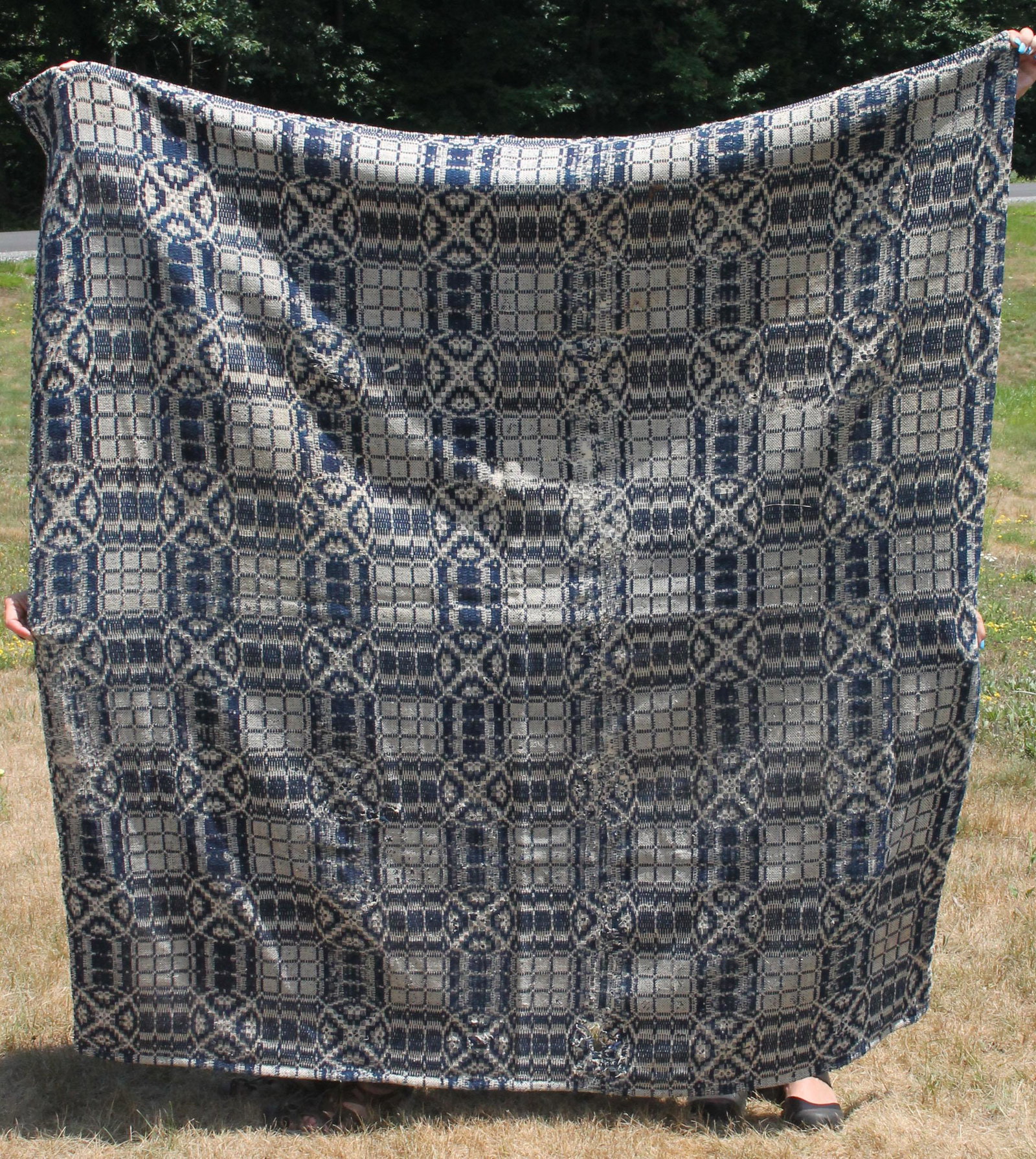 Antique blue & white coverlet - as is - 60"x64": Antique blue & white coverlet - as is - 60"x64"