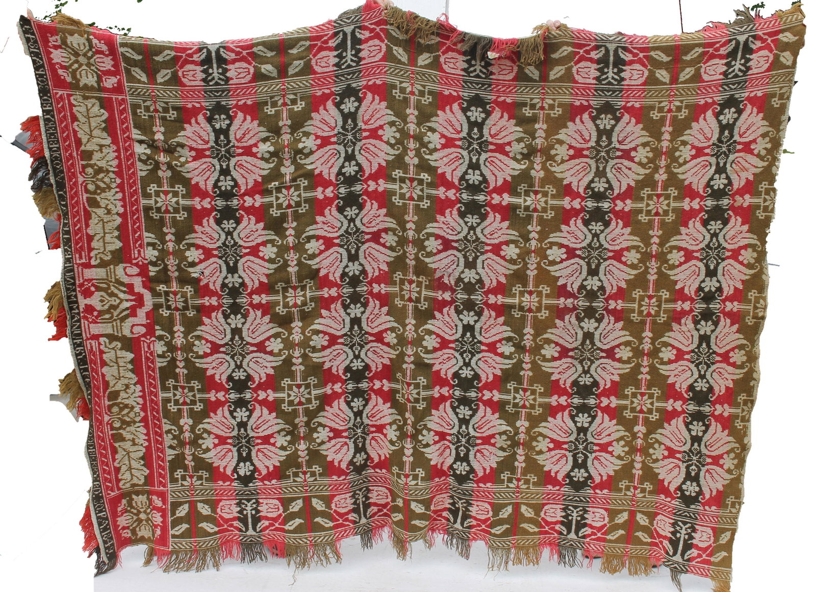 Antique red, white & green coverlet - as is - 90"x68": Antique red, white & green coverlet - as is - 90"x68"