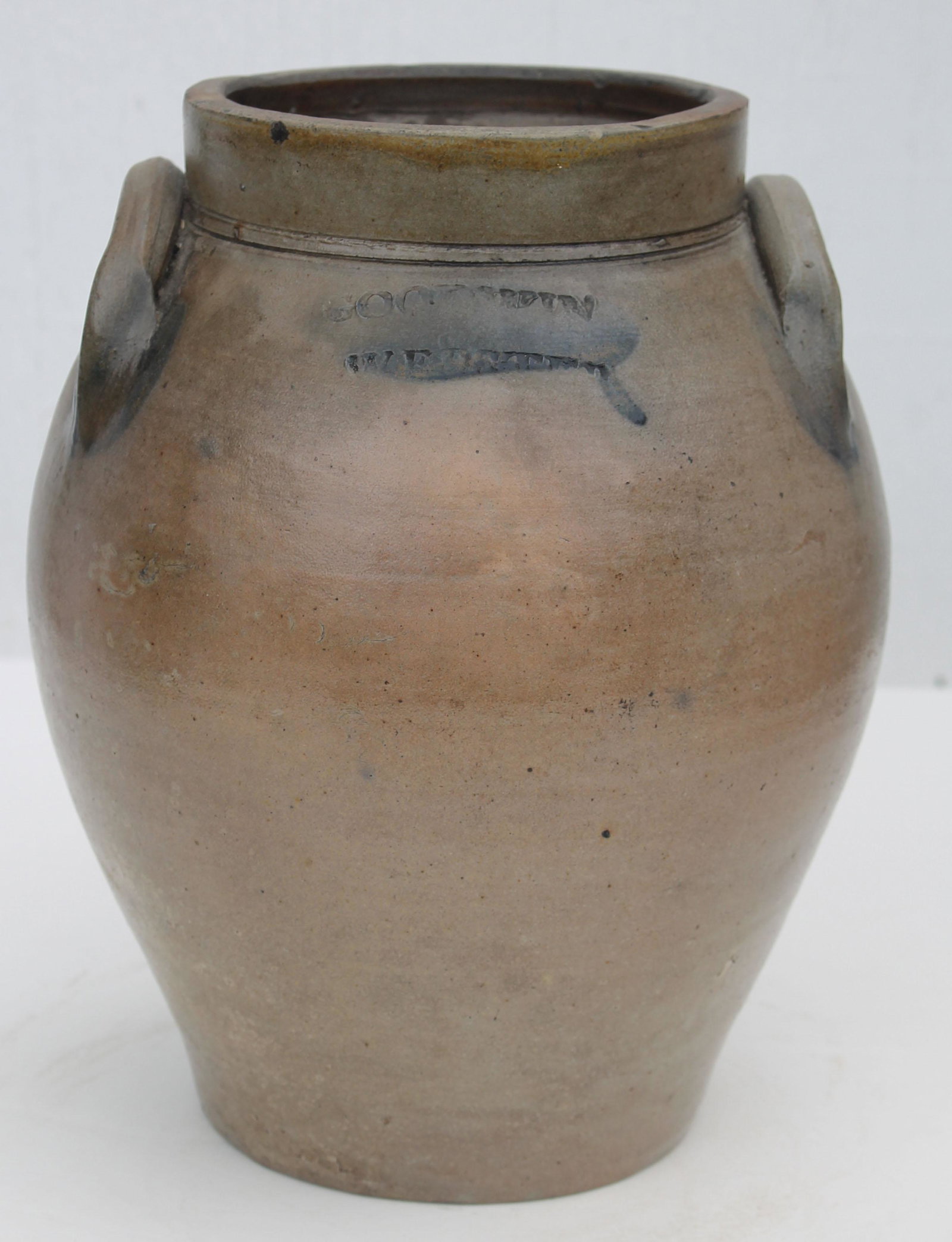 Early 19thC Goodwin & Webster 1 gal stoneware crock w: Early 19thC Goodwin & Webster 1 gal stoneware crock w traces of cobalt dec - 9 1/2" tall
