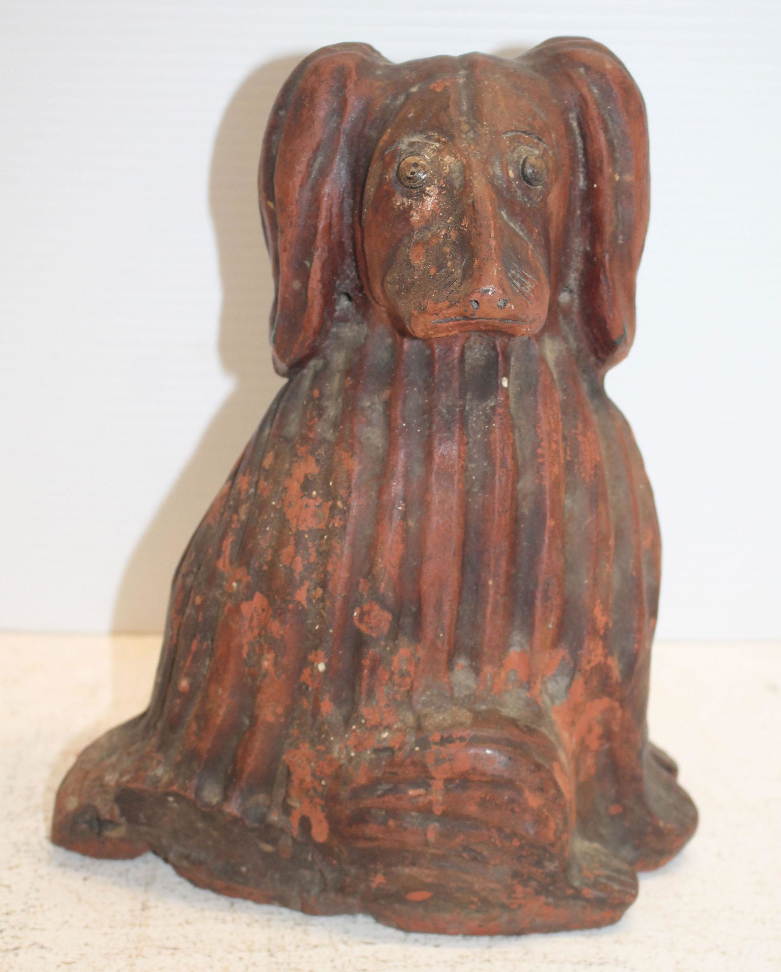 early 19thC PA redware folky spaniel - 9 1/4" tall: early 19thC PA redware folky spaniel - 9 1/4" tall