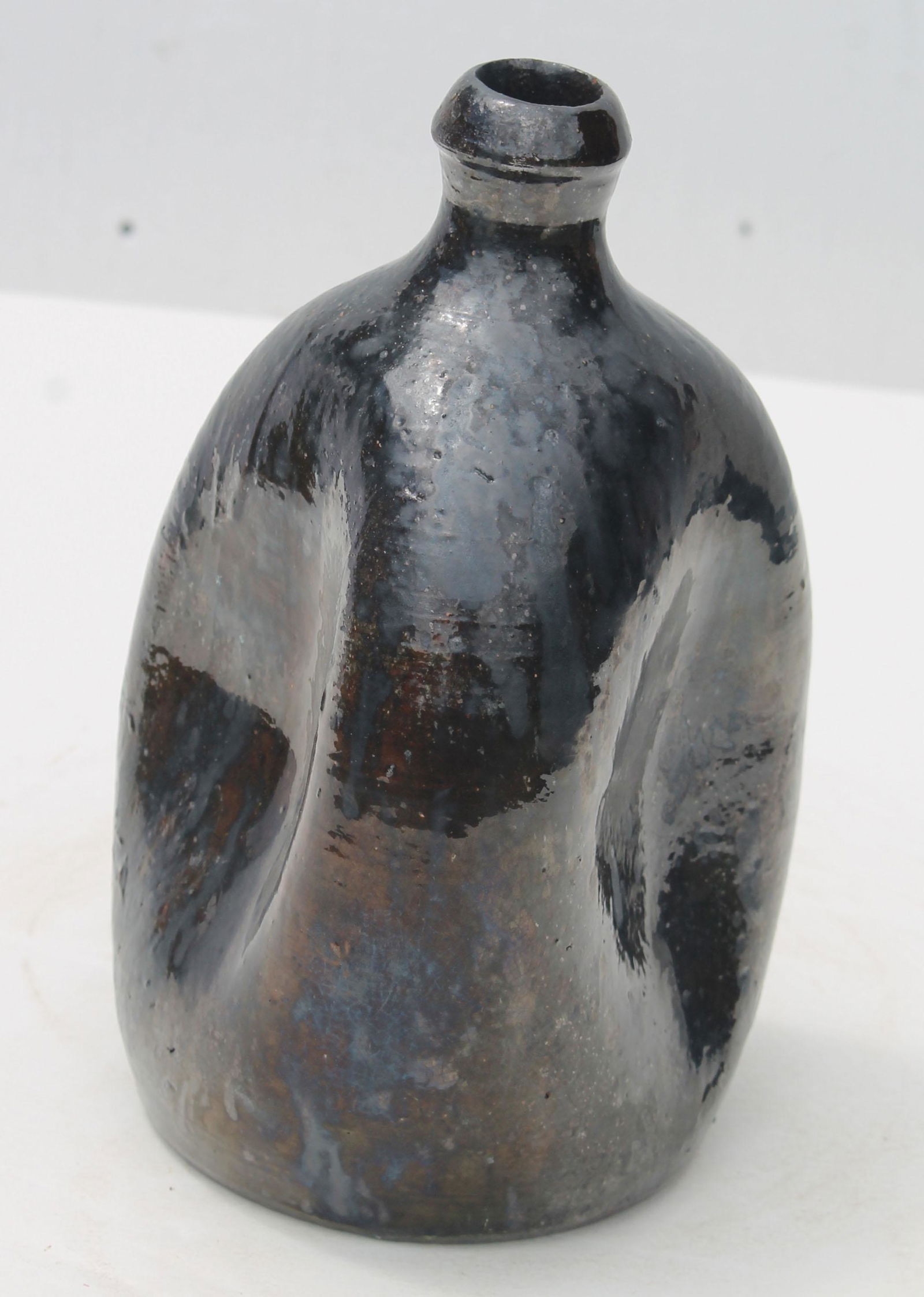 19thC redware pinched jug - 7 3/4" tall: 19thC redware pinched jug - 7 3/4" tall