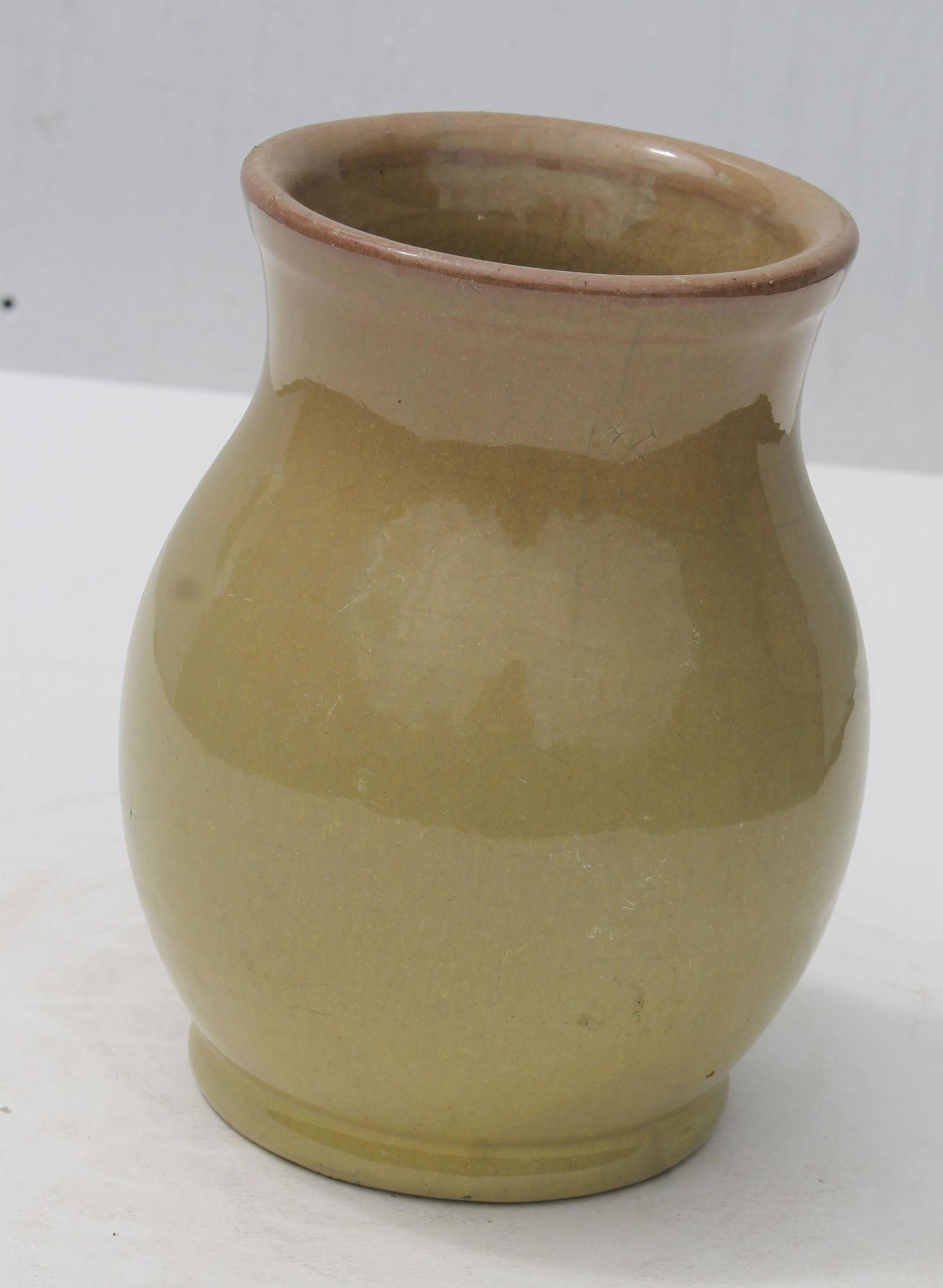 19thC redware jar w yellow glaze - 6 3/4" tall: 19thC redware jar w yellow glaze - 6 3/4" tall