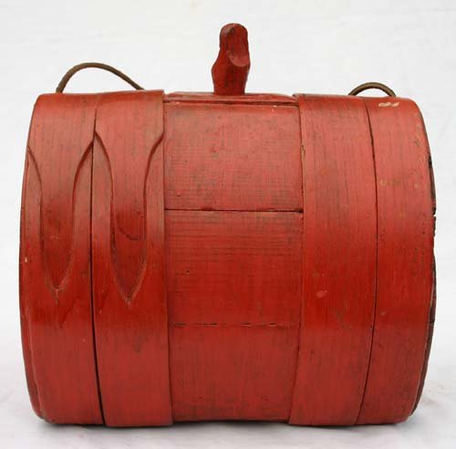 mid 19th C red ptd wooden canteen - 10" wide x 8 1
