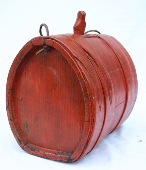 mid 19th C red ptd wooden canteen - 10" wide x 8 1 - 2