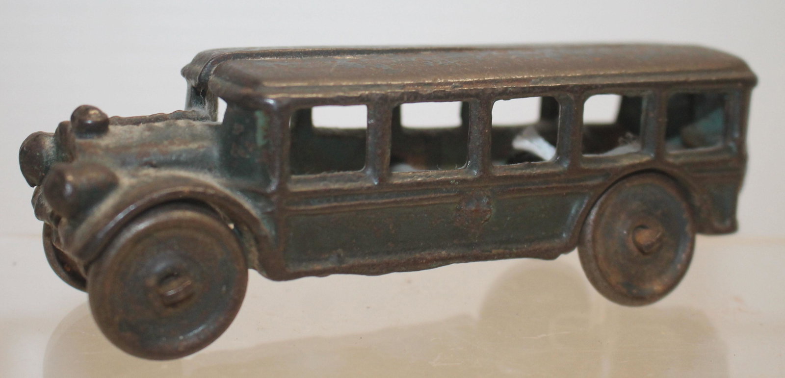 ca 1930's cast iron bus in green paint - 5": ca 1930's cast iron bus in green paint - 5"