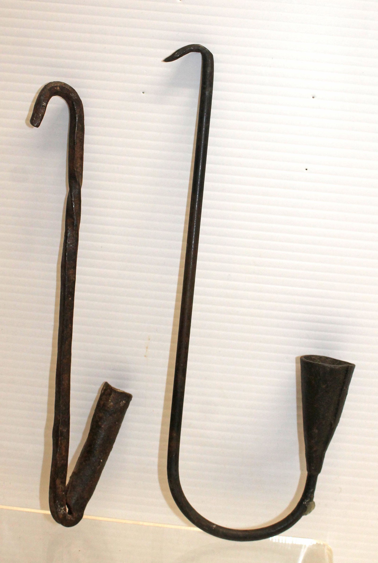 lot of 2 antique iron lighting hooks: lot of 2 antique iron lighting hooks
