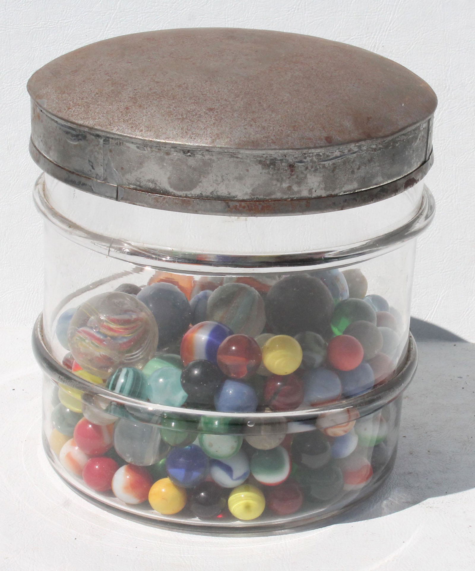 antique glass jar w marbles: antique glass jar w marbles