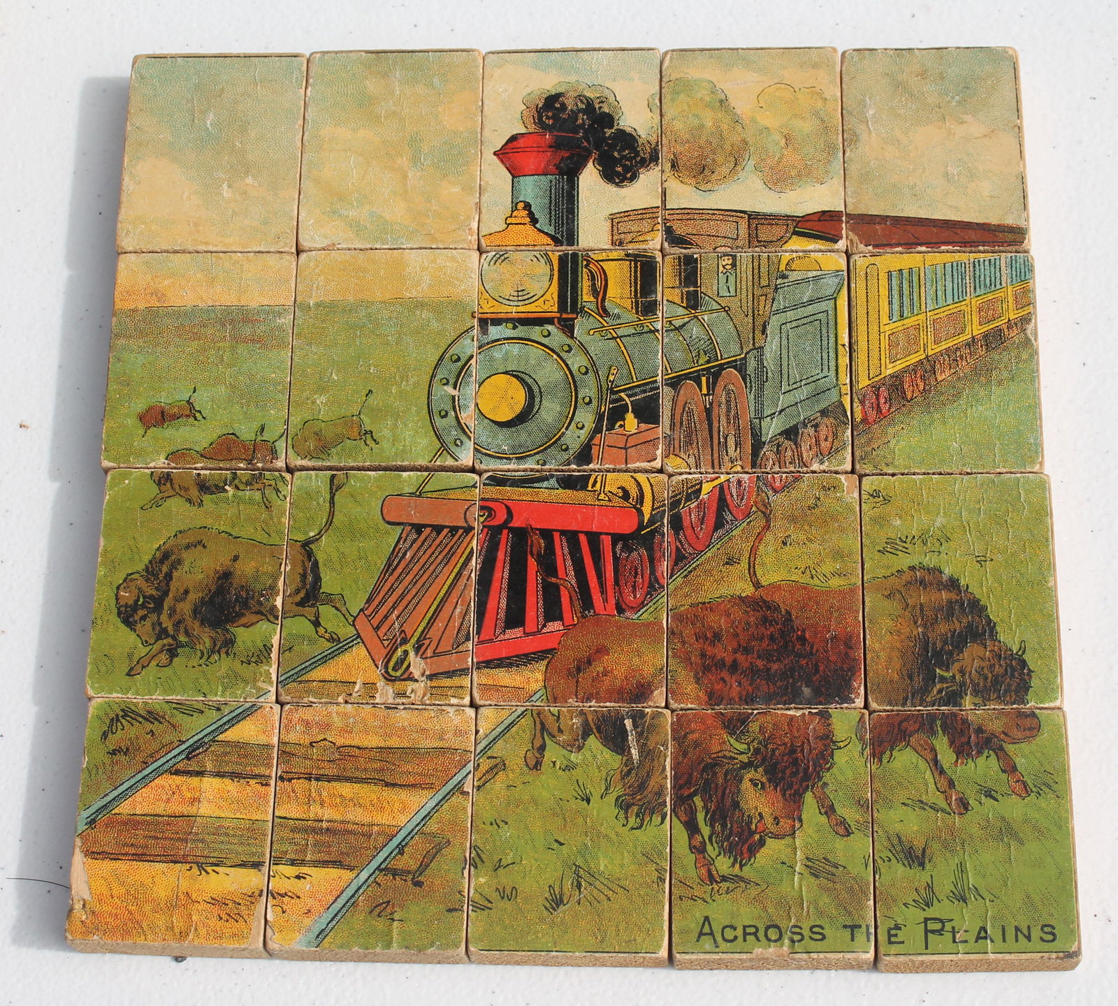 Antique wooden puzzle w dbl sided transfer ABC & train: Antique wooden puzzle w dbl sided transfer ABC & train dec
