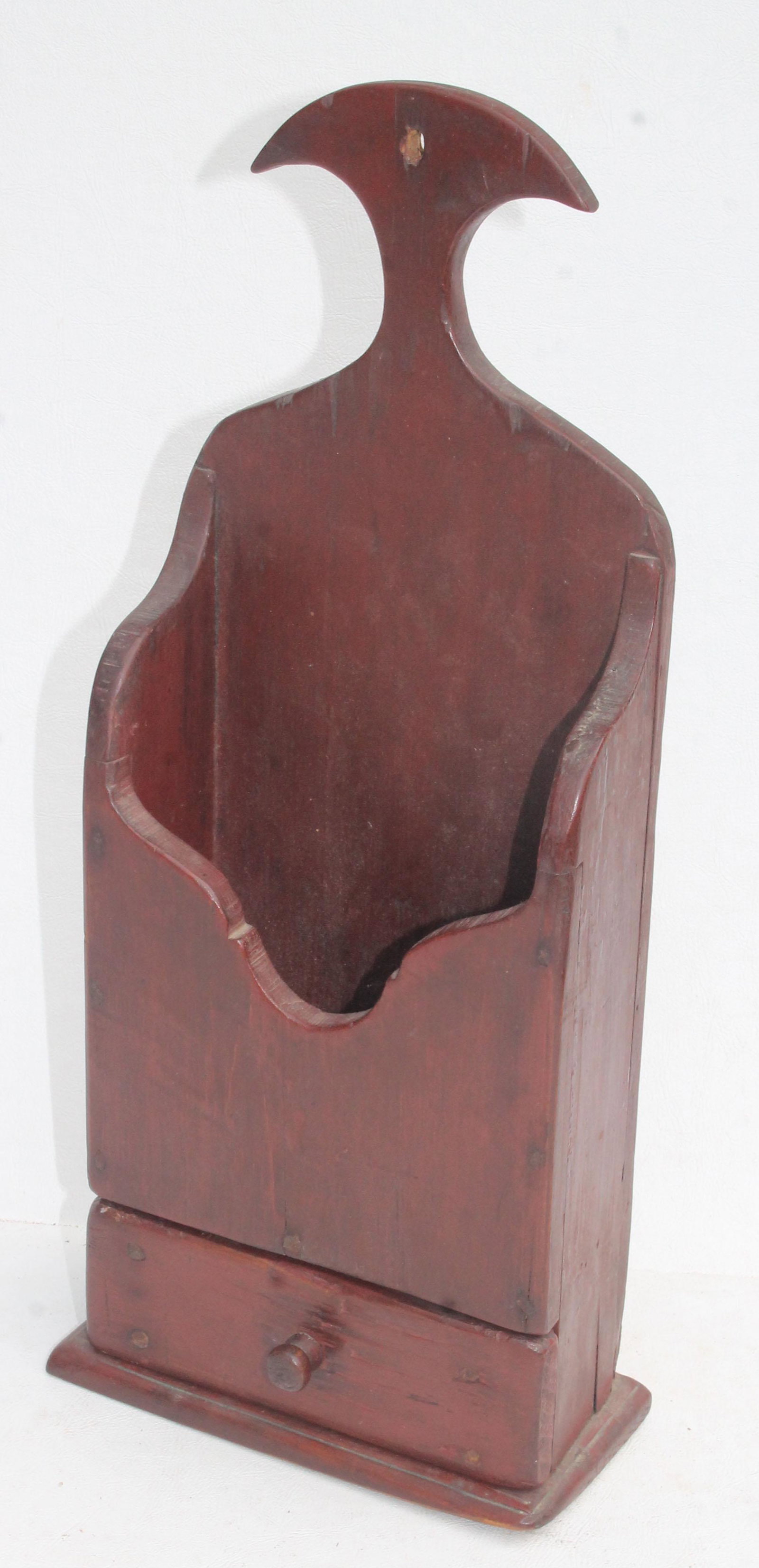 19thC New England pine pipe box in old red paint - 16": 19thC New England pine pipe box in old red paint - 16" tall x 7" wide x 3 1/4" deep