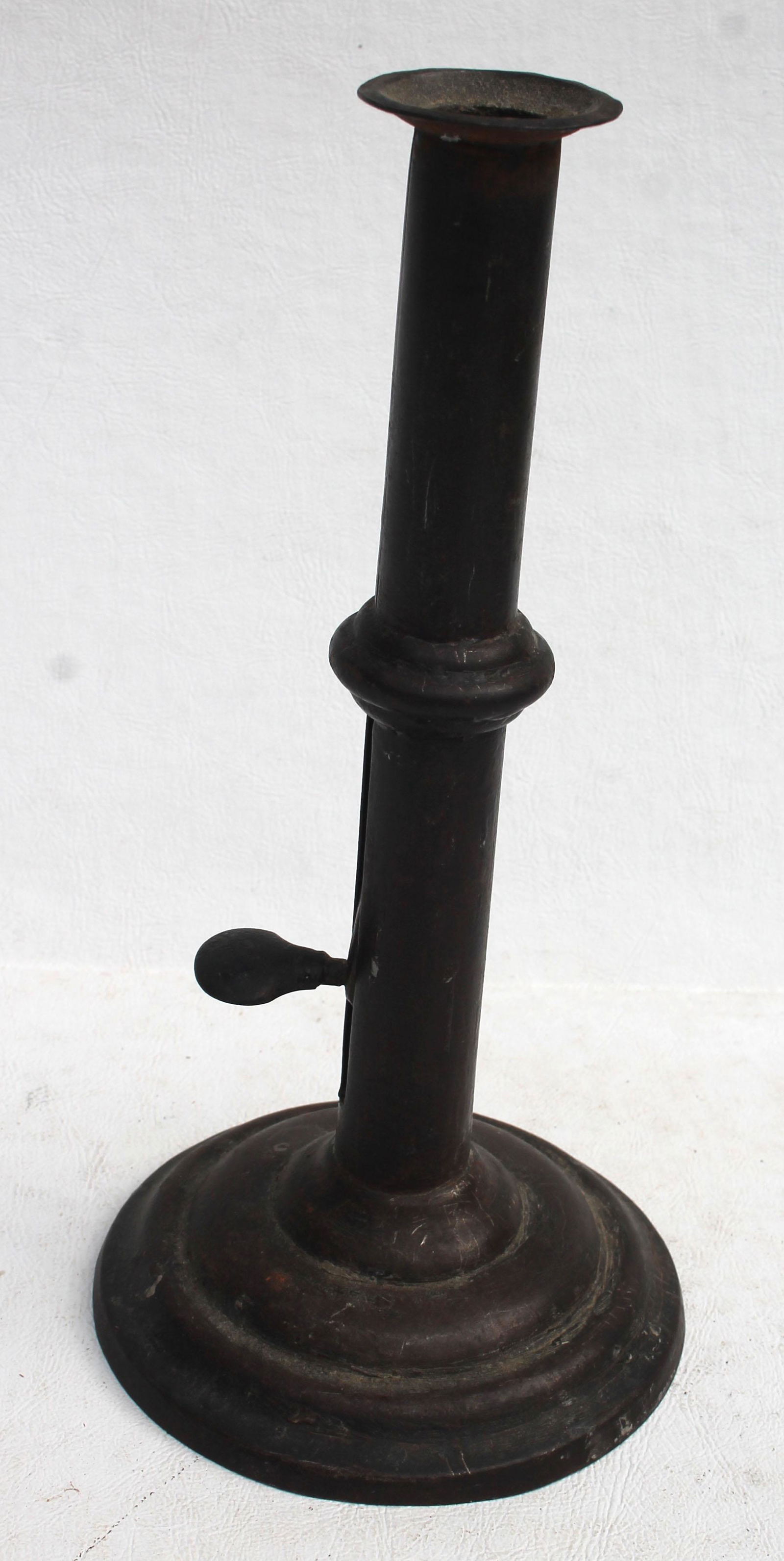 18th/early 19thC wedding band hogscraper candlestick -: 18th/early 19thC wedding band hogscraper candlestick - 9 3/4" tall