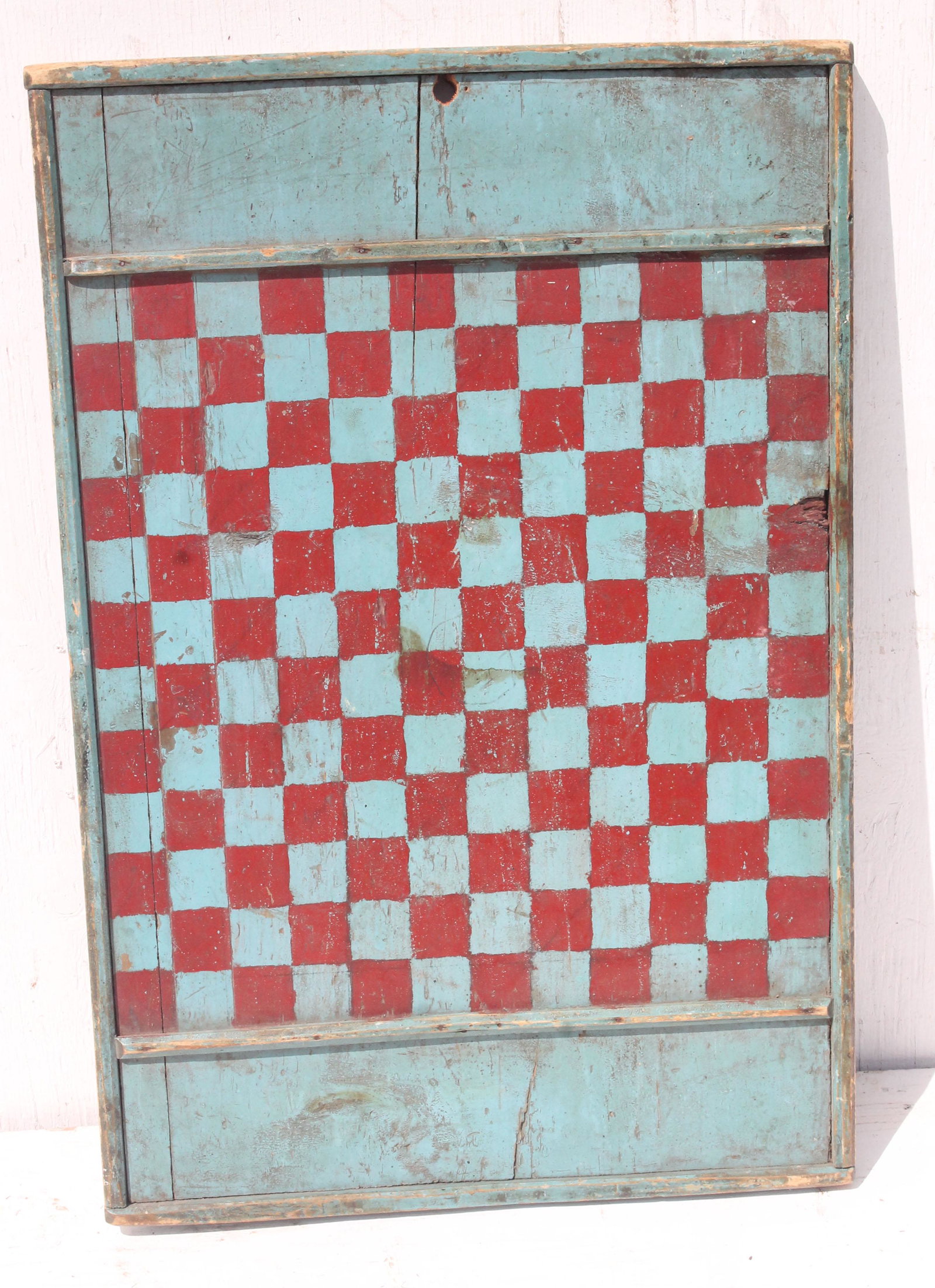 Antique blue & red checkers game board - 18 1/4" x 27: Antique blue & red checkers game board - 18 1/4" x 27 1/2"