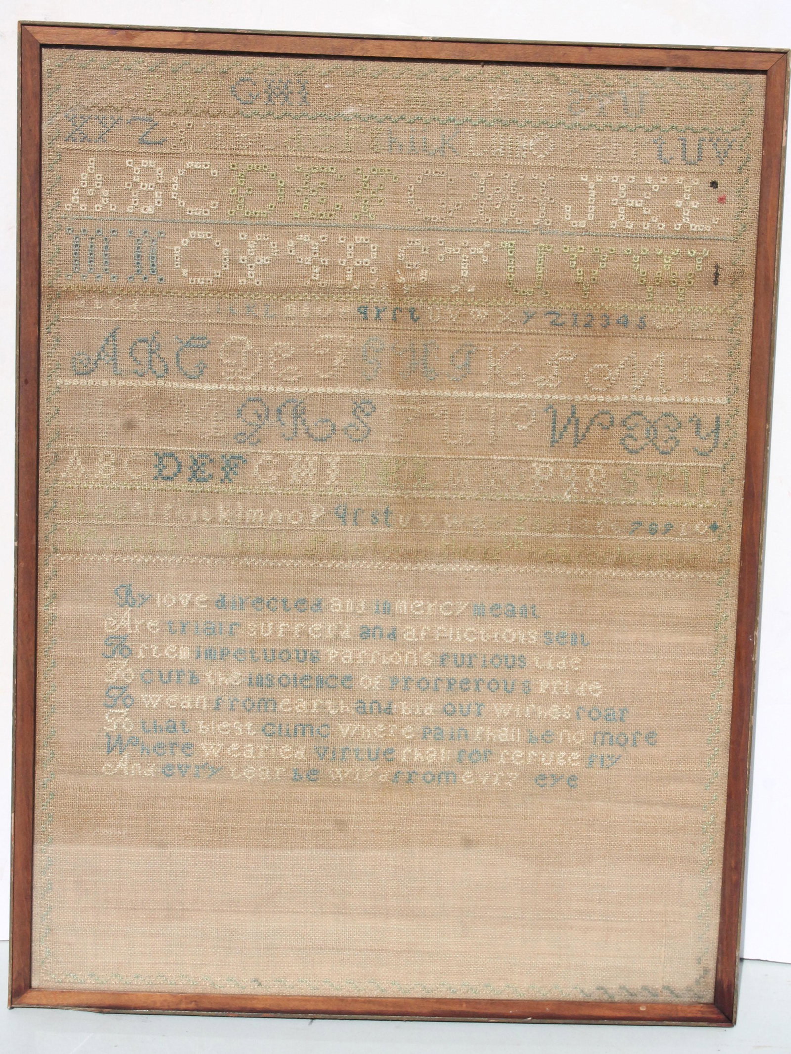 19thC American sampler by Ruth Lawton in 1812 w: 19thC American sampler by Ruth Lawton in 1812 w inscription on back - 17 1/4"x 23"