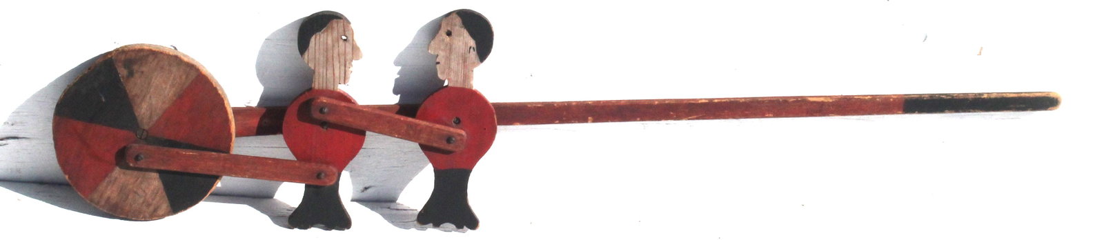 folk art carved & painted whirligig of two men: folk art carved & painted whirligig of two men