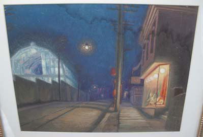 Attrib Cecil Beaton 12 x 16 o/c night time street: Attrib Cecil Beaton 12 x 16 o/c night time street scene (has the look of an Edward Hopper)