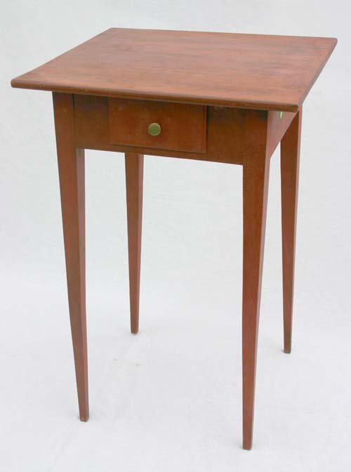 Ca 1810 VT birch Hepplewhite period tapered leg fi: Ca 1810 VT birch Hepplewhite period tapered leg fine 1 dr stand w no restoration marked on the underside "This stand was made by Martin Tribou from Pomfret, VT