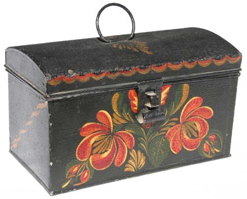 19thC orig ptd tole dec document box: 19thC orig ptd tole dec document box