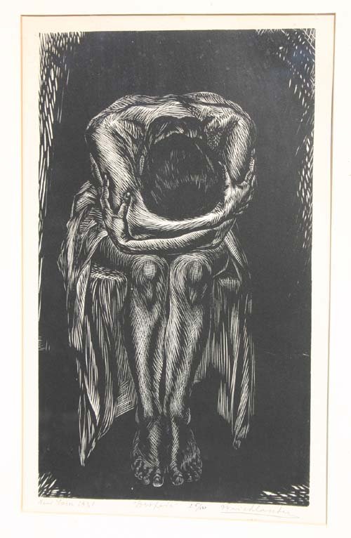 #25/50 woodblock print pencil sgnd Friedlander tit: #25/50 woodblock print pencil sgnd Friedlander titled "Despair" - 12 1/2 x 8