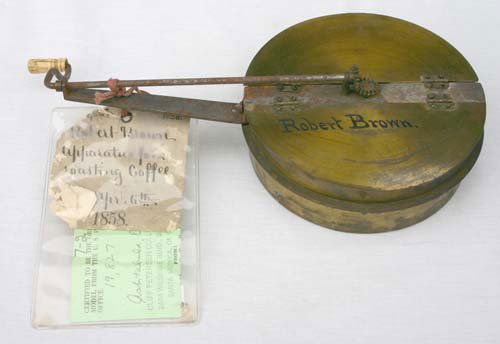 patented April 6, 1868 Robert Brown "Apparatus For: patented April 6, 1868 Robert Brown "Apparatus For Roasting Coffee" patent model - 10 1/2" long