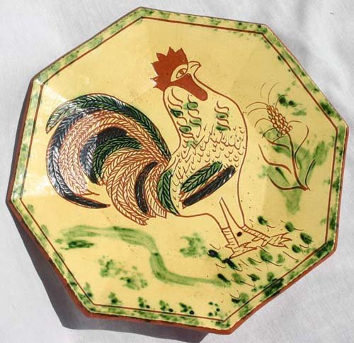 Octagonal Sgraffito 14" charger by famed PA potter: Octagonal Sgraffito 14" charger by famed PA potter Lester Breininger ca 1983