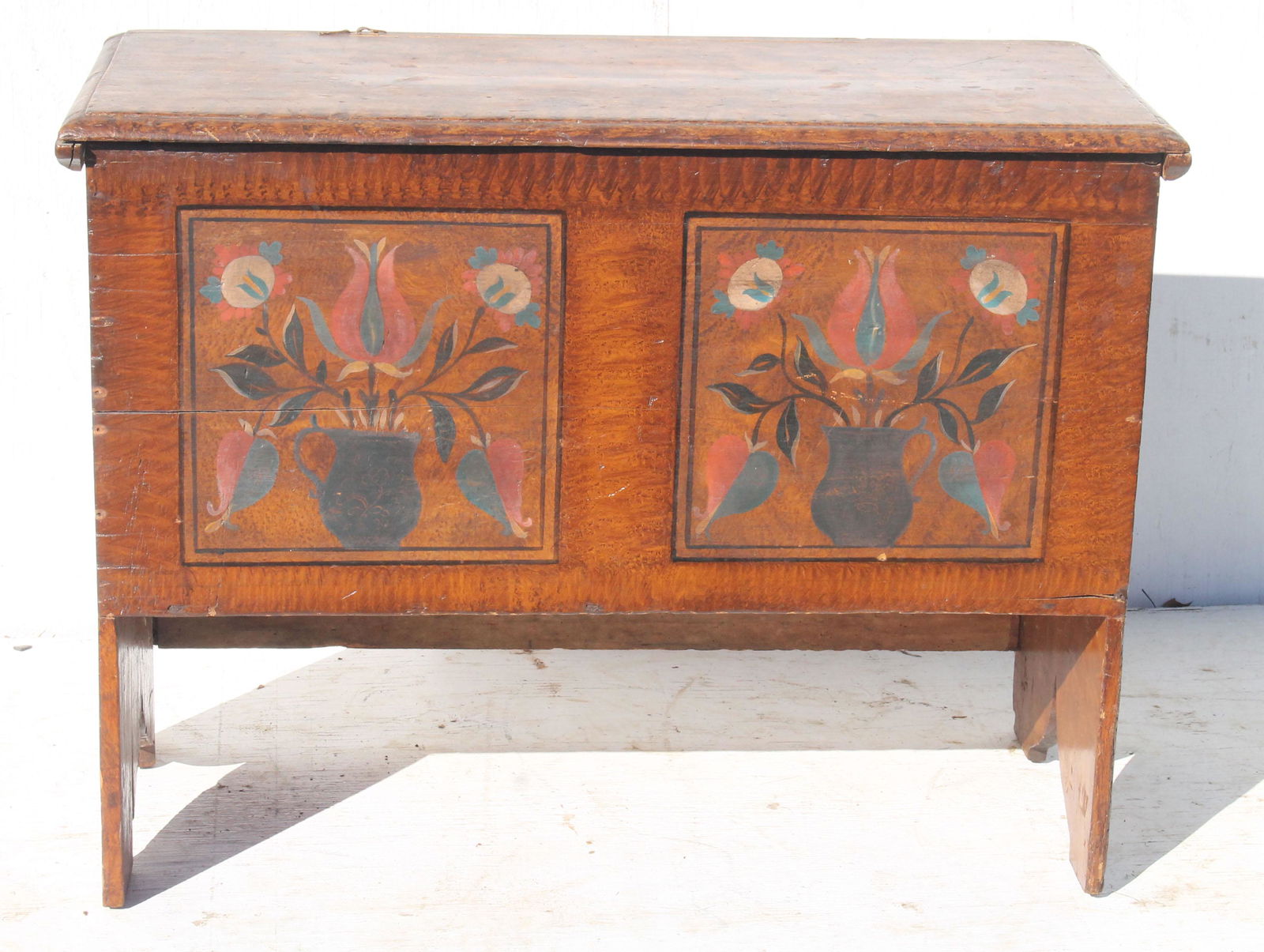 Antique blanket chest w later paint decoration - (1 of 12)