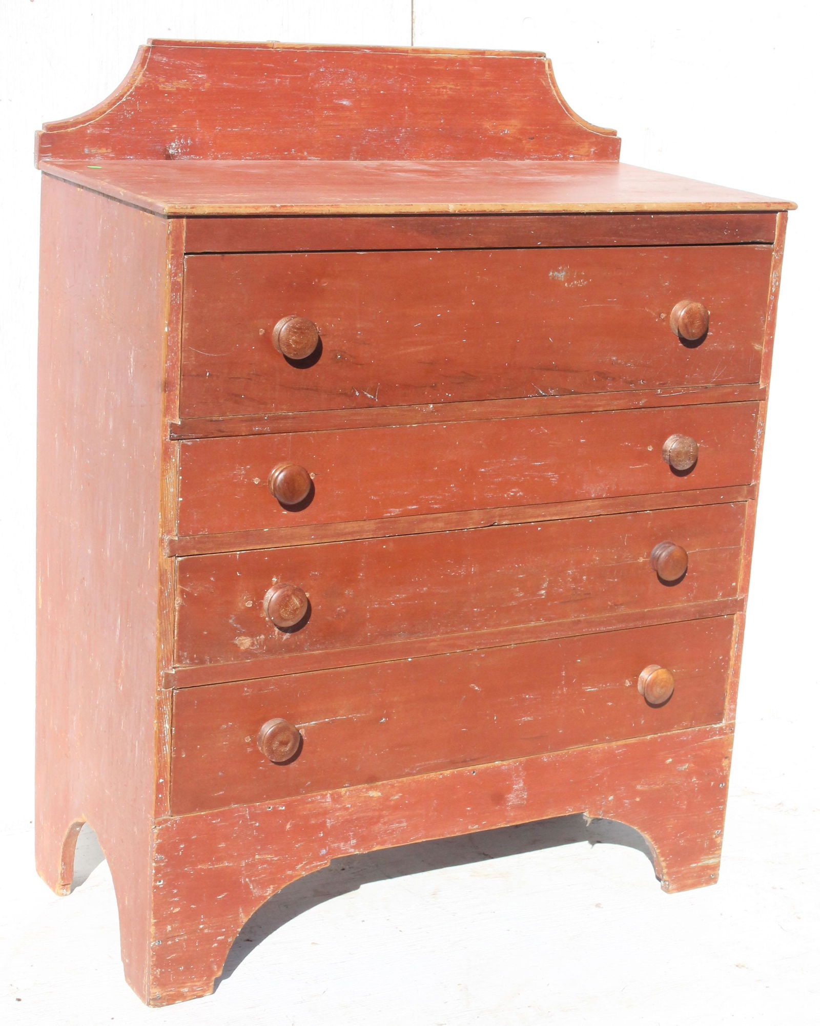 19thC 4 drawer chest w back splash & 1/2 moon cut out (1 of 5)