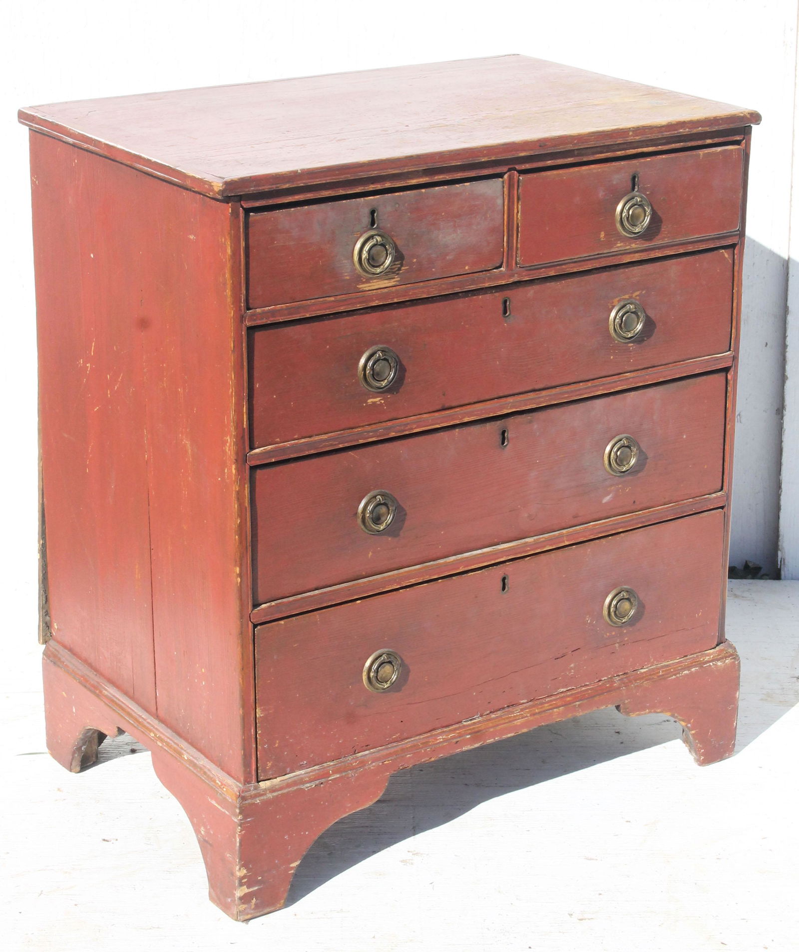 Antique diminutive 2 dr over 3 dr bracket base chest in (1 of 4)