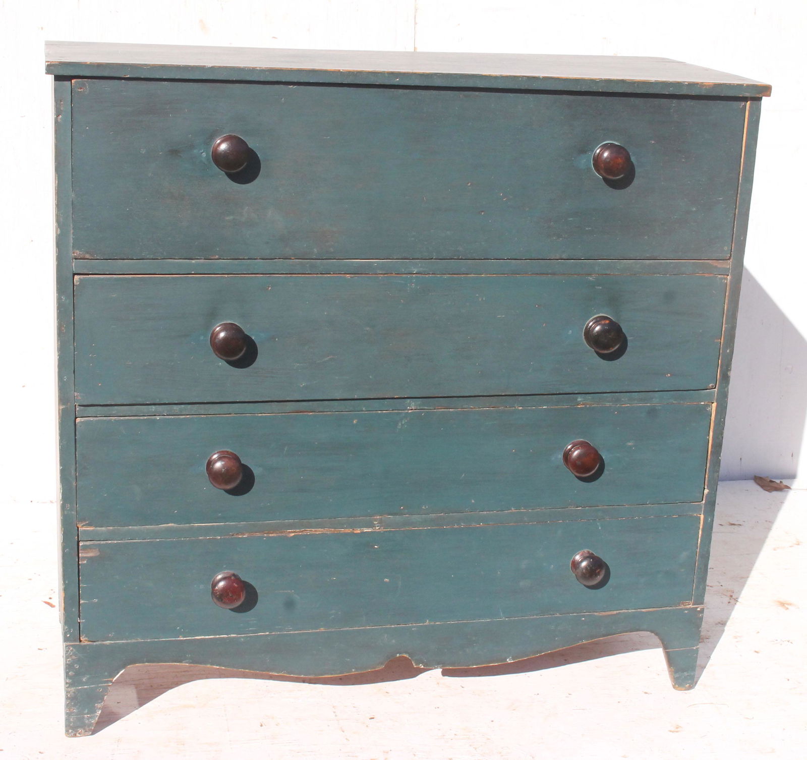 19thC country Sheraton 4 drawer chest in later blue (1 of 5)