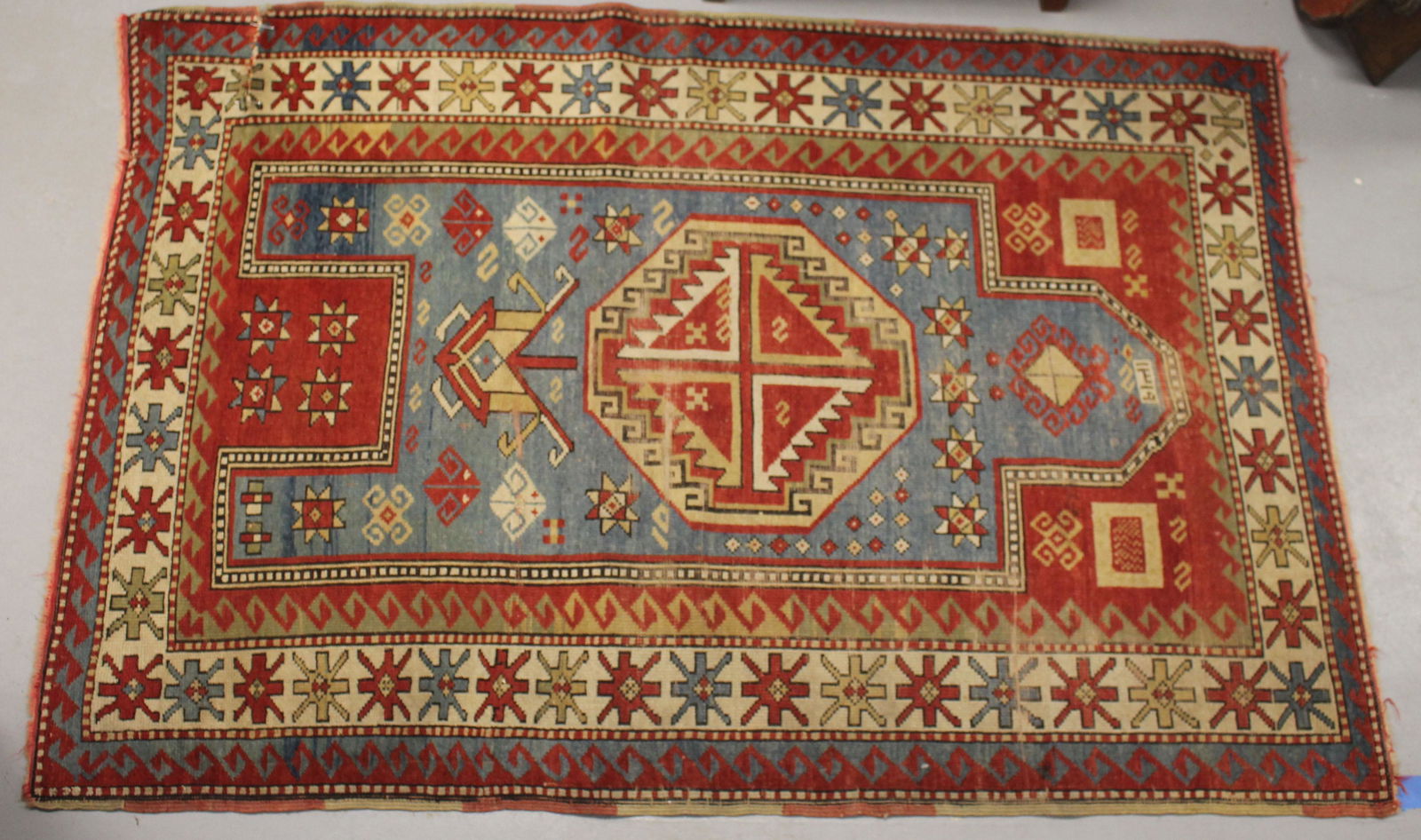 Rare dated antique Caucasian Oriental Rug - 3'10"x 5'4" (1 of 9)